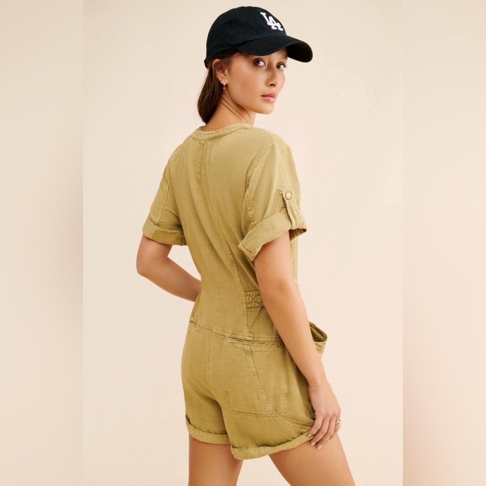 Free People Let's Ride Shortalls in Greyed Olive, Size Large, Summer Staple! - Picture 3 of 4